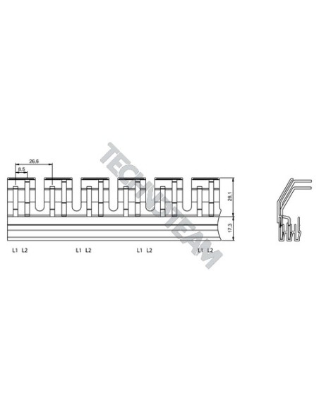 Busbar pin isolated 2P 16mm2 74x8,9mm