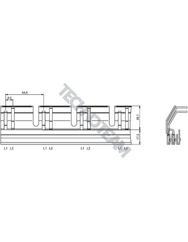 Busbar pin isolated 2P 16mm2 44x17,8mm