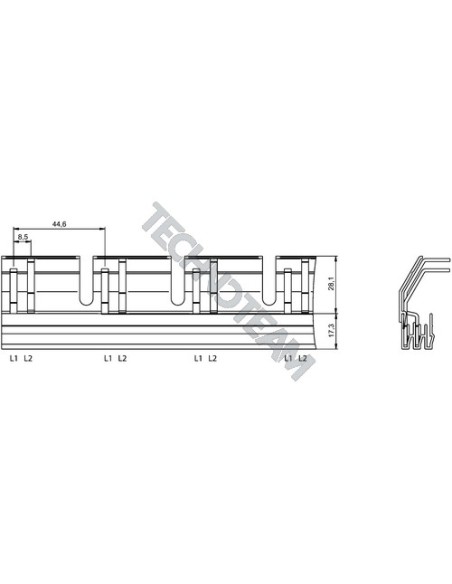 Busbar pin isolated 2P 16mm2 44x17,8mm