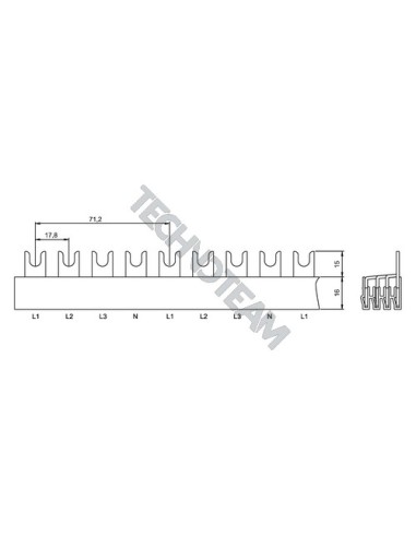 Busbar fork 4poles isolated 18mm/72mm 3320