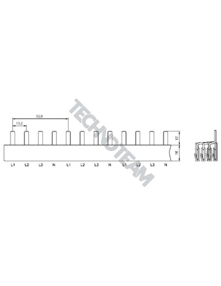 Barra pin 4poli isolata 13,2mm/53mm 3376
