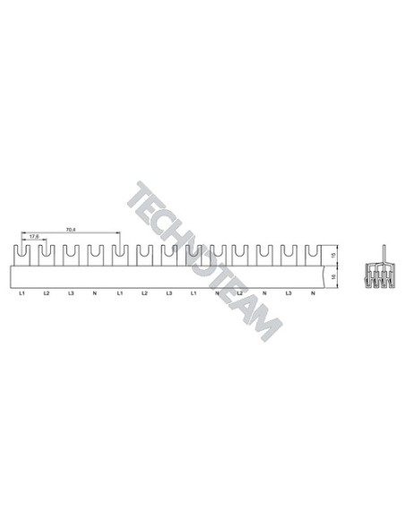 Busbar fork 4poles isolated 17,8mm/71,2mm 3768