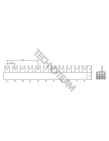 Barra forcella 4poli isolata 17,8mm/71,2mm 3781