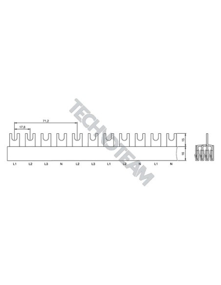 Barra forcella 4poli isolata 17,8mm/71,2mm 3781