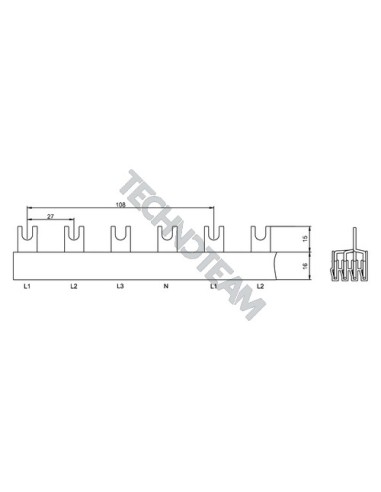 Busbar fork 4poles isolated 27mm/108mm 3870