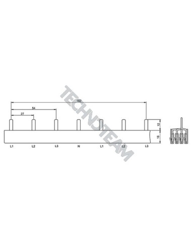 Busbar pin 4poles isolated 27mm/108mm 3875