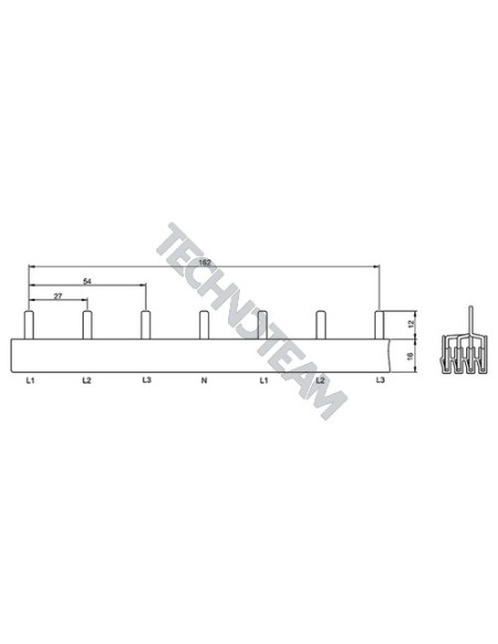 Busbar pin 4poles isolated 27mm/108mm 3876