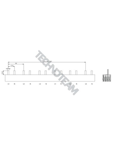 Barra pin 4P 10mm2 48x17,6mm