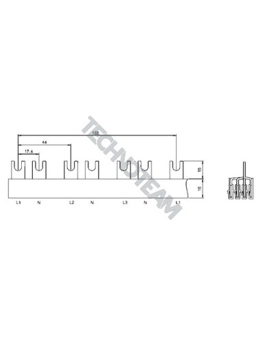 Barra forcella 4P 10mm2 48x17,6mm