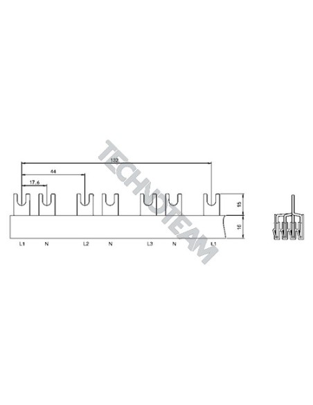 Busbar fork 4P 10mm2 48x17,6mm