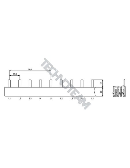Busbar pin 4poles isolated 17,6mm/70,4mm 3901