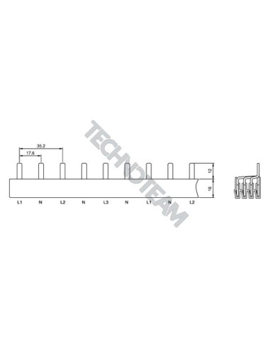 Busbar pin 4poles isolated 17,6mm/35,2mm 3904