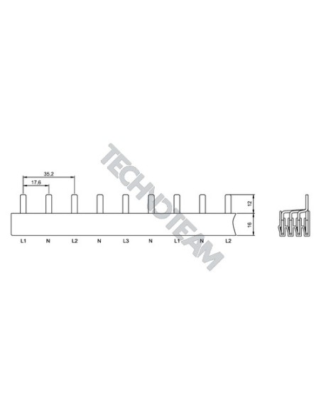 Busbar pin 4poles isolated 17,6mm/35,2mm 3904
