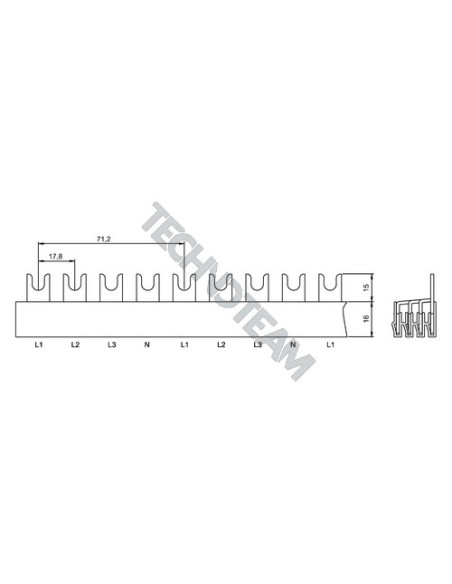 Busbar fork 4poles isolated 18mm/72mm 3320/10