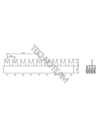 Busbar fork 4poles isolated 17,8mm/71,2mm