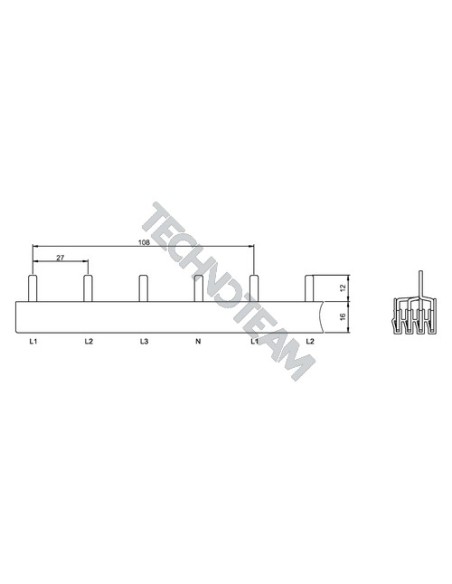 Busbar pin 4poles isolated 27mm/108mm 3870S