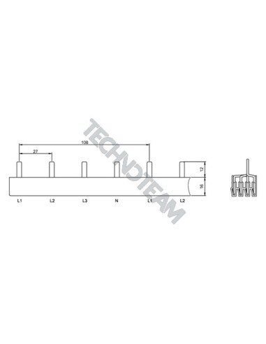 Barra pin 4poli isolata 27mm/108mm 3870S/10
