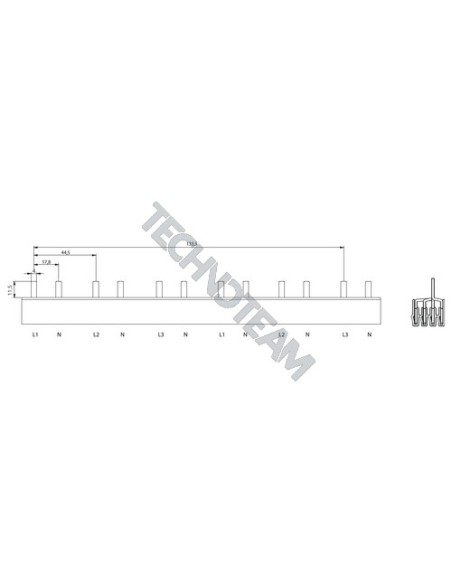 Busbar pin 4P 16mm2 42x17,8mm