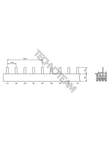 Barra pin 4poli isolata 17,6mm/70,4mm 3902SPM