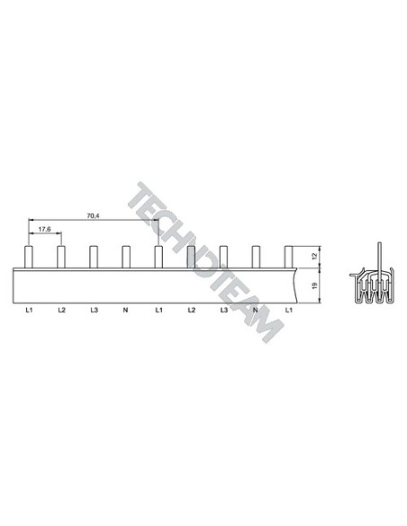 Busbar pin 4P 16mm2 60x17,6mm