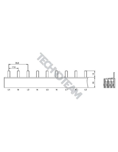 Busbar pin 4poles isolated 17,8mm/35,6mm 3906SPM