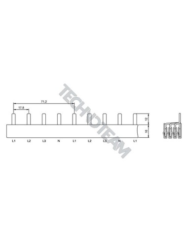 Busbar pin 4poles isolated 17,8mm/71,2mm 716S24TE