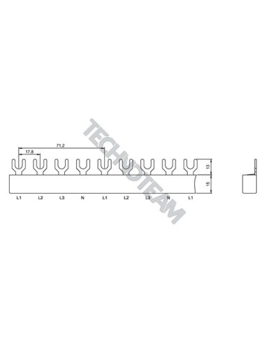 Busbar fork 4poles isolated 17,8mm/71,2mm ES41616