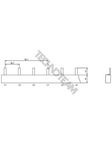 Busbar pin 3poles isolated 36,7mm/80,1mm ES S3091