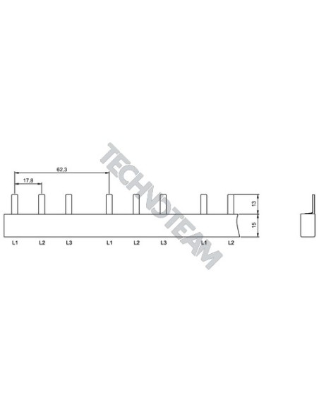 Busbar pin 3poles isolated 17,8mm/62,8mm ES S3091