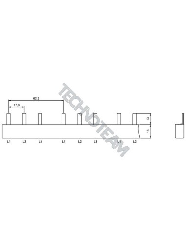 Busbar pin isolated 3P 16mm2 12x17,8mm