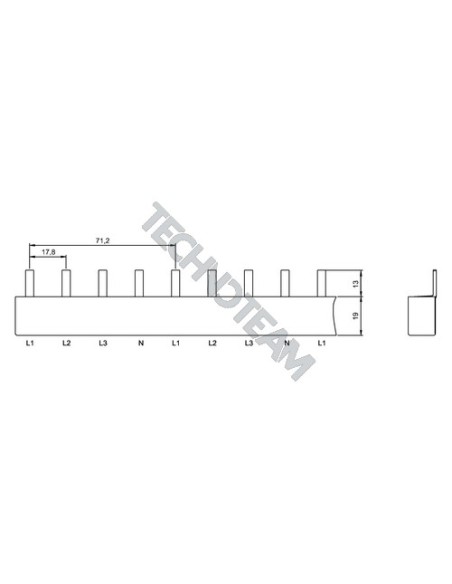 Busbar pin 4poles isolated 17,8mm/71,2mm ESS40816