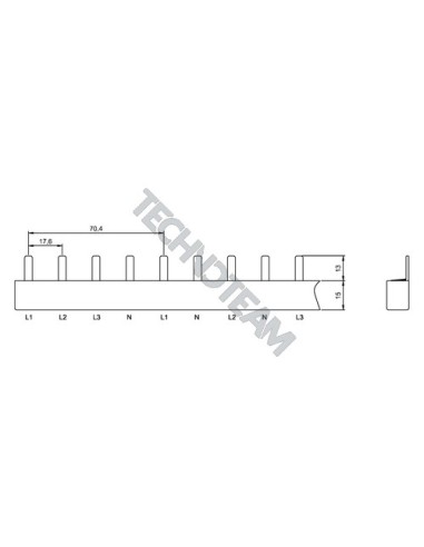 Busbar pin 4poles isolated 17,6mm/70,4mm