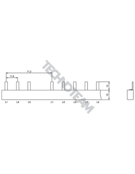 Barra pin isolata 3P 16mm2 12x17,8mm
