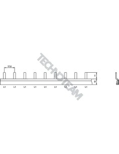 Busbar pin 1pole isolated distance 17,6mm