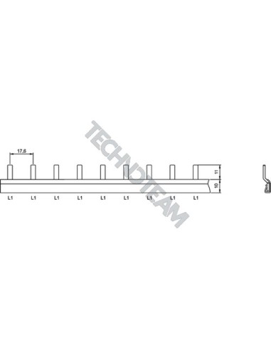 Busbar pin 1pole isolated distance 17,6mm