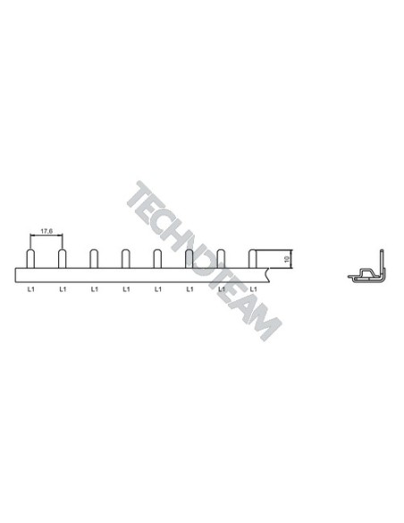 Busbar pin 1pole 90° isolated distance 17,6mm