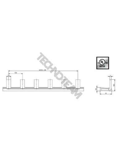 Busbar insolated pin 1pole 1000VDC 18mm2 12x17,8mm 90° UL