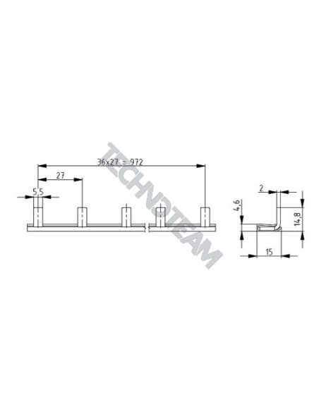 Busbar insolated pin 1p 1000VDC 25mm2 37x27mm 90°UL508/1077