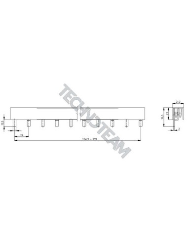 Barra isolata pin 2p 1000VDC 25mm2 38x17,8mm 90° UL