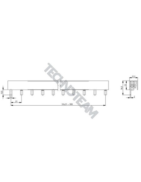Busbar isolated pin 2poles 1000VDC 25mm2 38x17,8mm 90° UL