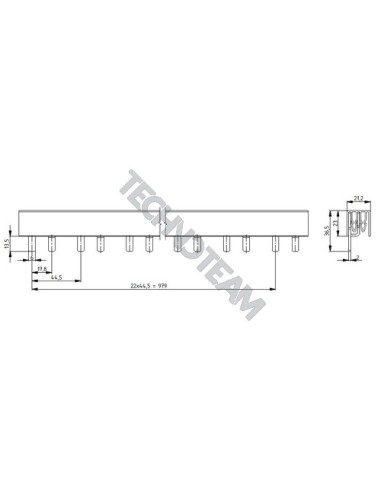 Busbar isolated pin 2poles 1000VDC 25mm2 46x17,8mm 90° UL