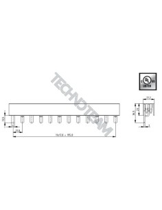 Barra isolata pin 2p 1000VDC 25mm2 56x17,8mm 90° UL