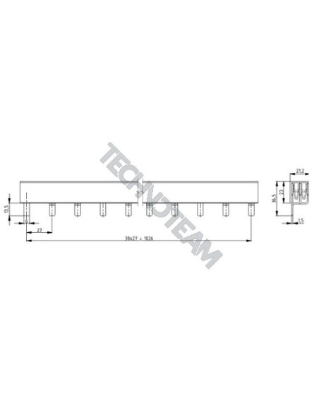 Barra isolata pin 3p 1000VDC 18mm2 39x17,8mm 90° UL