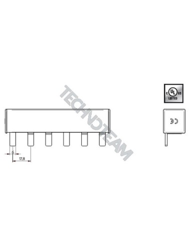 Busbar isolated pin 3poles 1000VDC 25mm2 12x17,8mm 90° UL