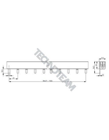 Barra isolata pin 3p 1000VDC 25mm2 39x17,8mm 90° UL
