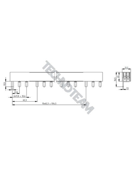 Barra isolata pin 3p 1000VDC 25mm2 48x17,8mm 90° UL