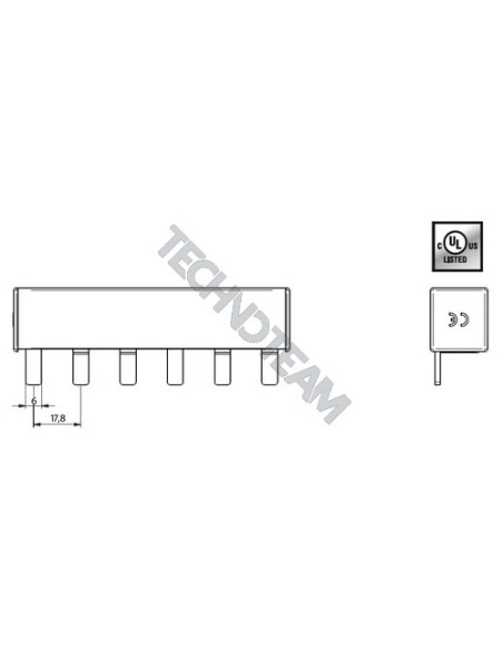Barra isolata pin 3p 1000VDC 25mm2 57x17,8mm 90° UL