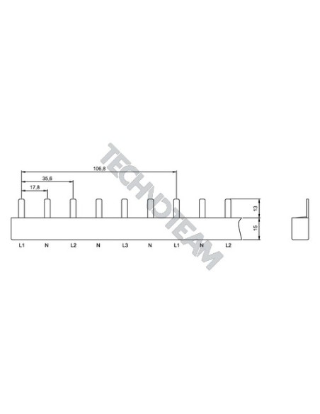 Busbar pin 4p isolated 17,8/106,8mm ES S41210N