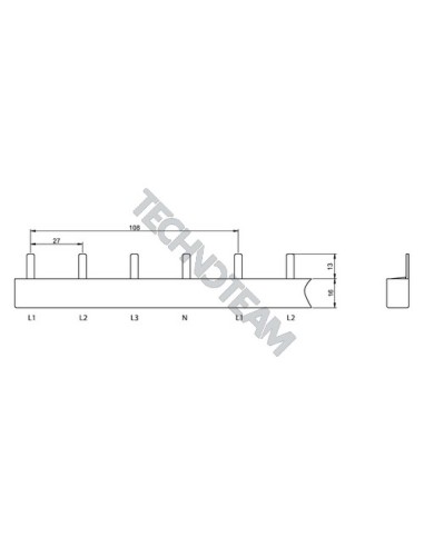Busbar pin isolated 4P 16mm2 8x27mm