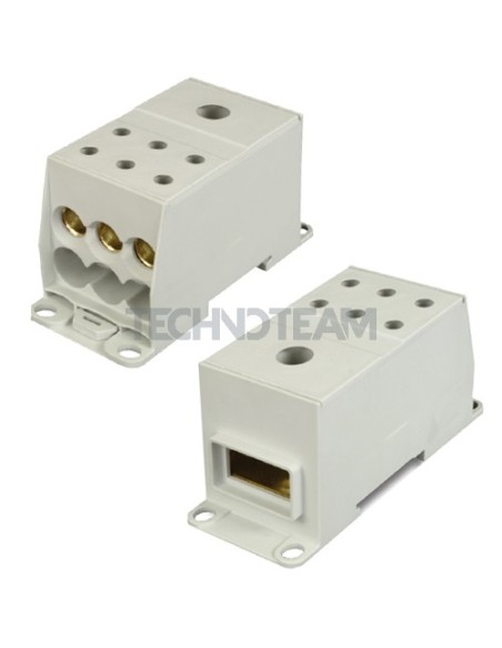 Blocco di distribuz.1polo IN:1x(25x10mm) OUT:6x(50mm2) Cu